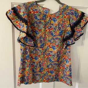 J.crew liberty print blouse ruffle sleeve small